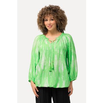 Blusa con righe, ruche, orlo elastico e maniche a 3/4