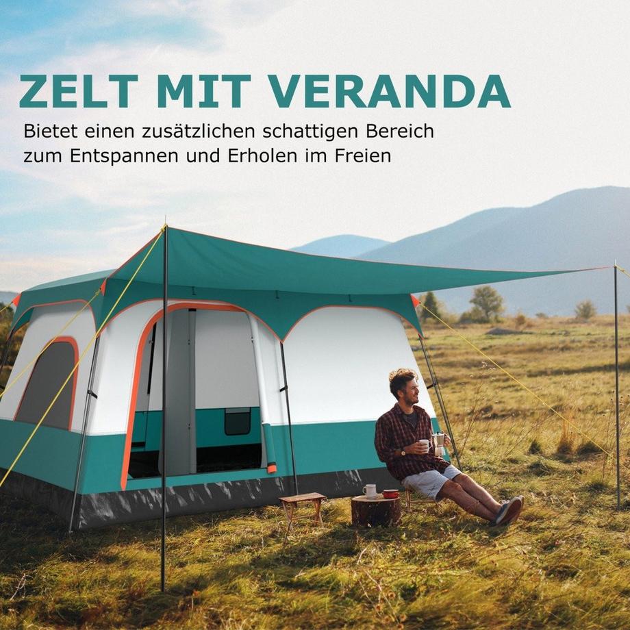 Northix  Tenda grande con tendalino e pavimento, 2 stanze, 2 ingressi e borsa per il trasporto, tenda da campeggio per famiglie M 