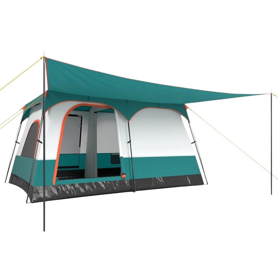 Tenda grande con tendalino e pavimento, 2 stanze, 2 ingressi e borsa per il trasporto, tenda da campeggio per famiglie M