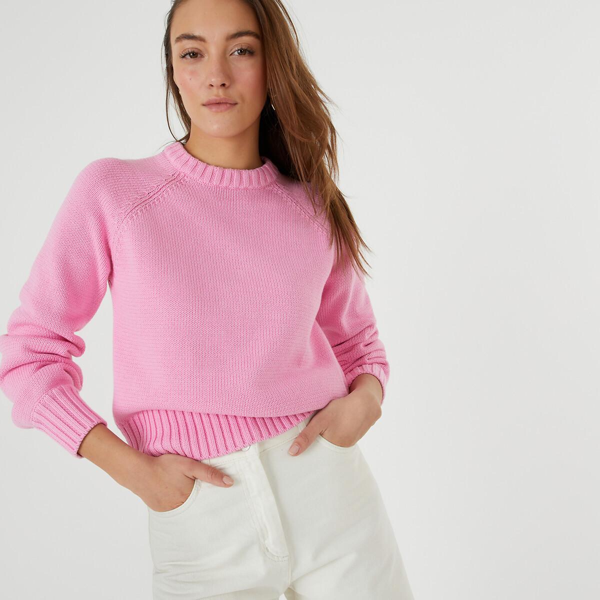 Image of Grobstrickpullover Mit Rundem Ausschnitt Damen Rosa XL