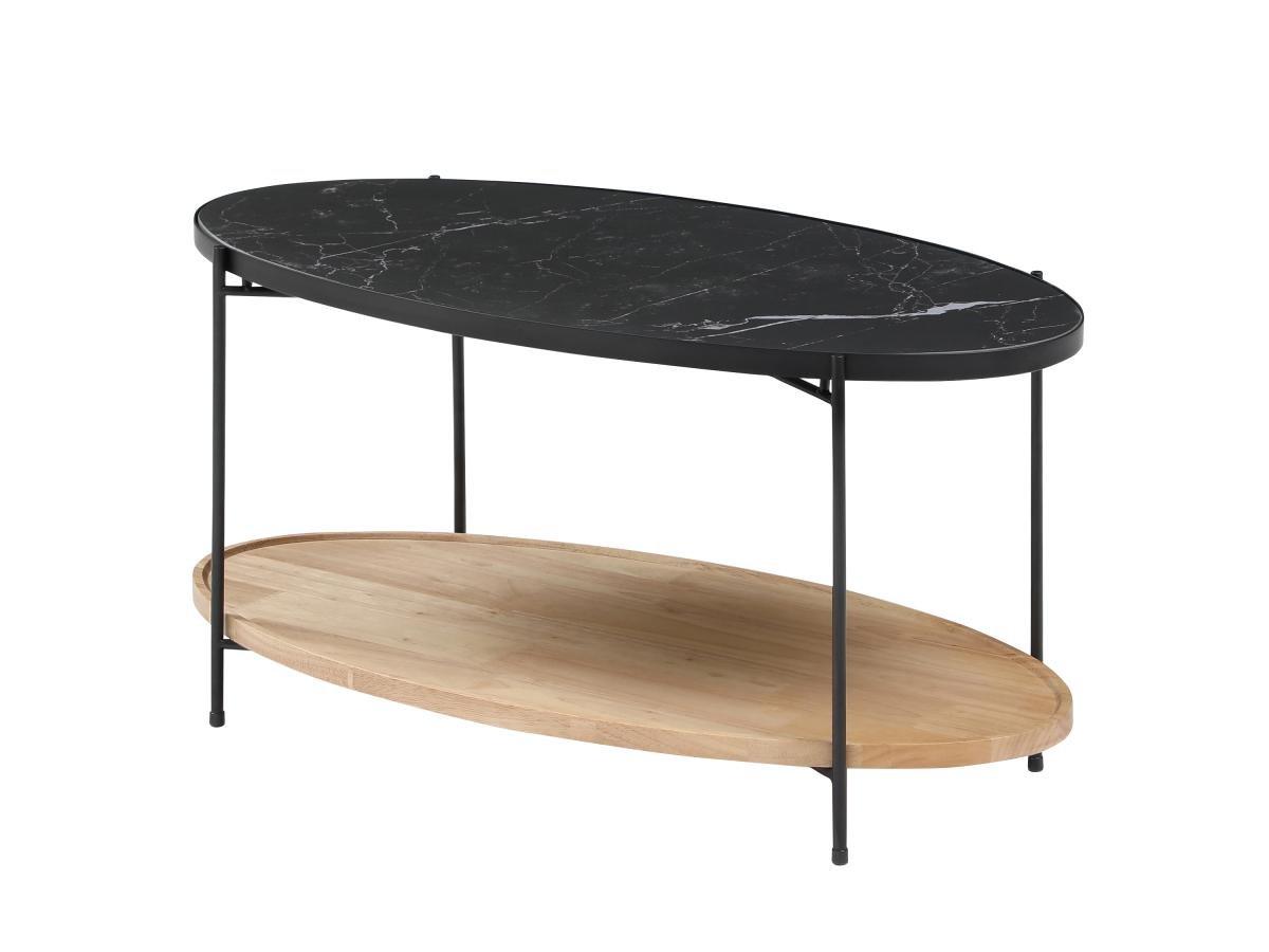 Image of Couchtisch mit 2 Platten aus Keramik & Kautschukholz - Marmor-Optik Schwarz & Holzfarben - FUDILA Couchtisch mit 2 Platten aus Keramik & Kautschukholz - Marmor-Optik Schwarz & Holzfarben - FUDILA