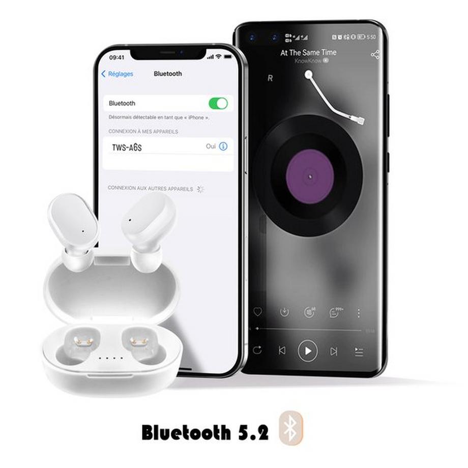 Avizar  Écouteurs Bluetooth 5.2 avec Étui Blanc 
