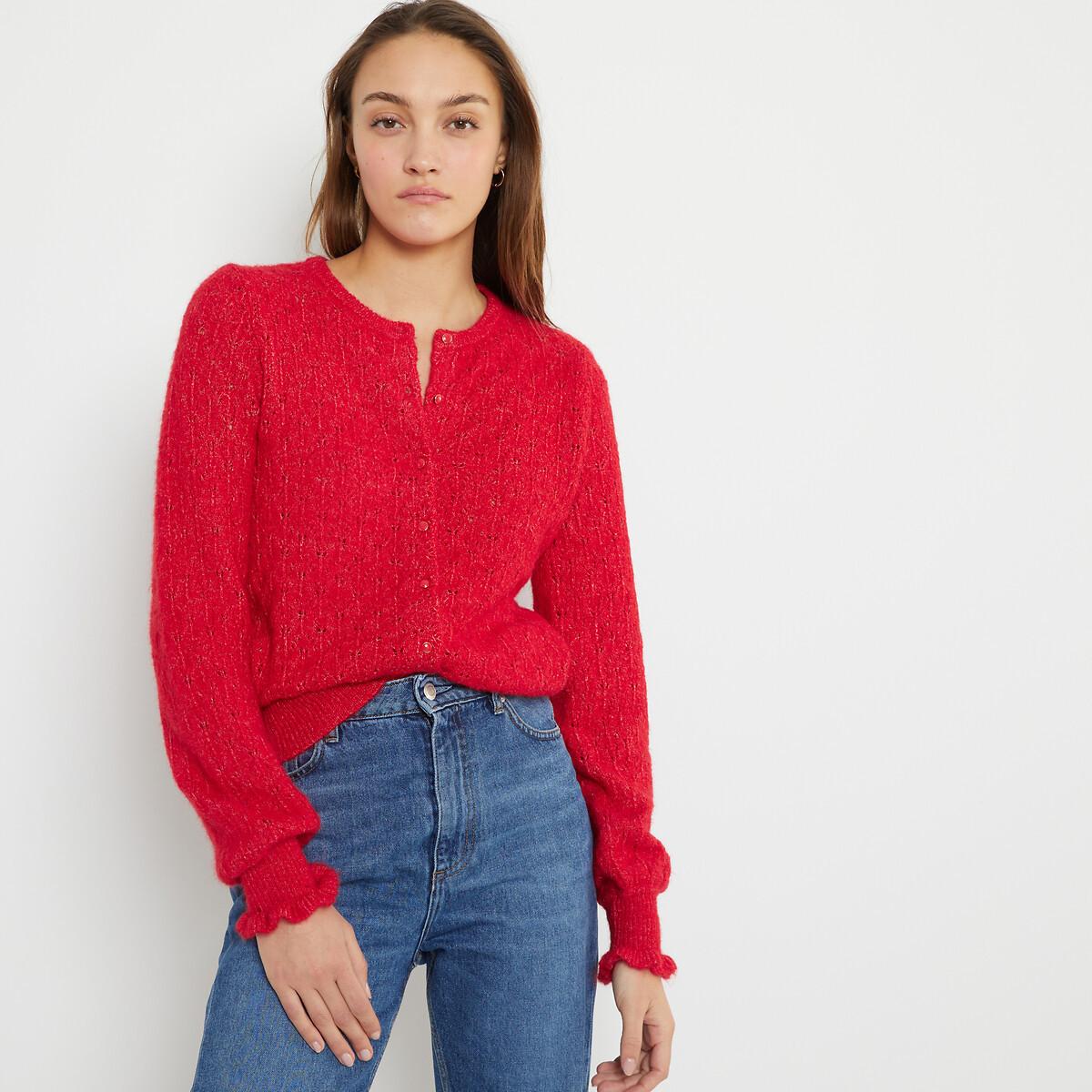 Image of Cardigan Mit Pointelle-muster Unisex Rot S