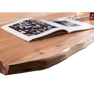 mutoni Table 220x100 cm - acacia naturel - acier brun - avec bordure d'arbre  