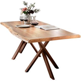 mutoni Table 220x100 cm - acacia naturel - acier brun - avec bordure d'arbre  