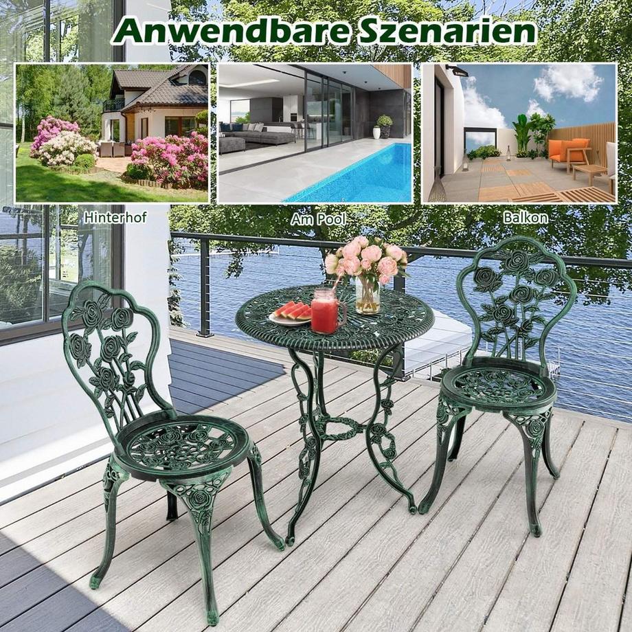 Northio 3tlg. Antik Bistroset Rosendesign Sitzgruppe Balkonset Gartenset mit 2 Stühle  