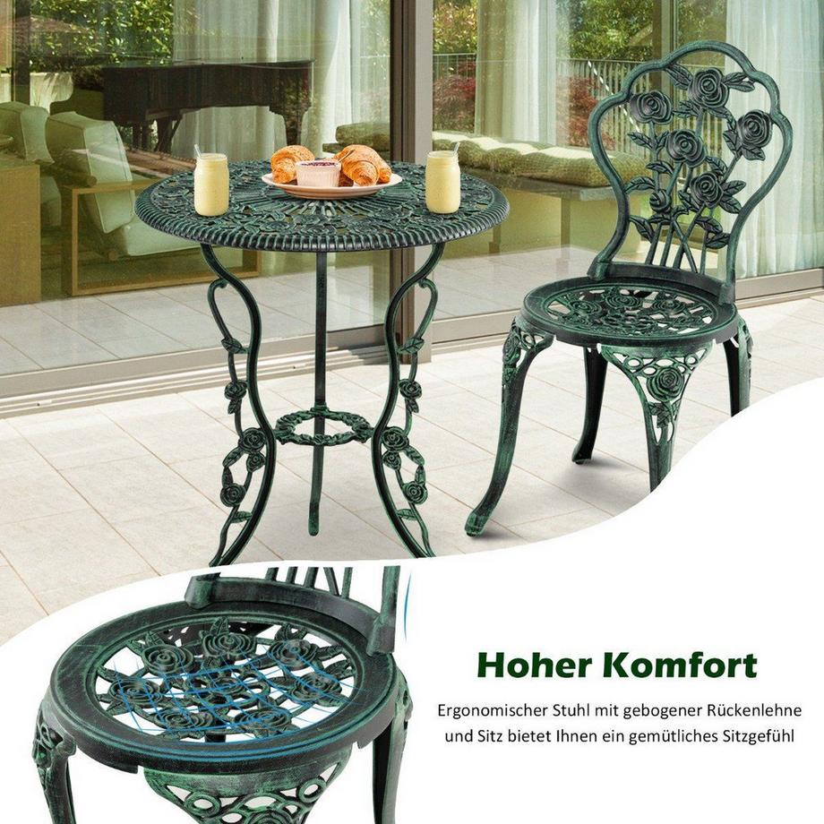 Northio 3tlg. Antik Bistroset Rosendesign Sitzgruppe Balkonset Gartenset mit 2 Stühle  