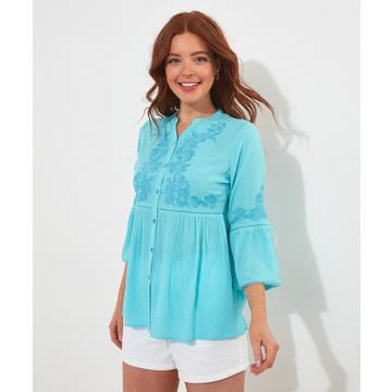 Bestickte V-Ausschnitt-Bluse