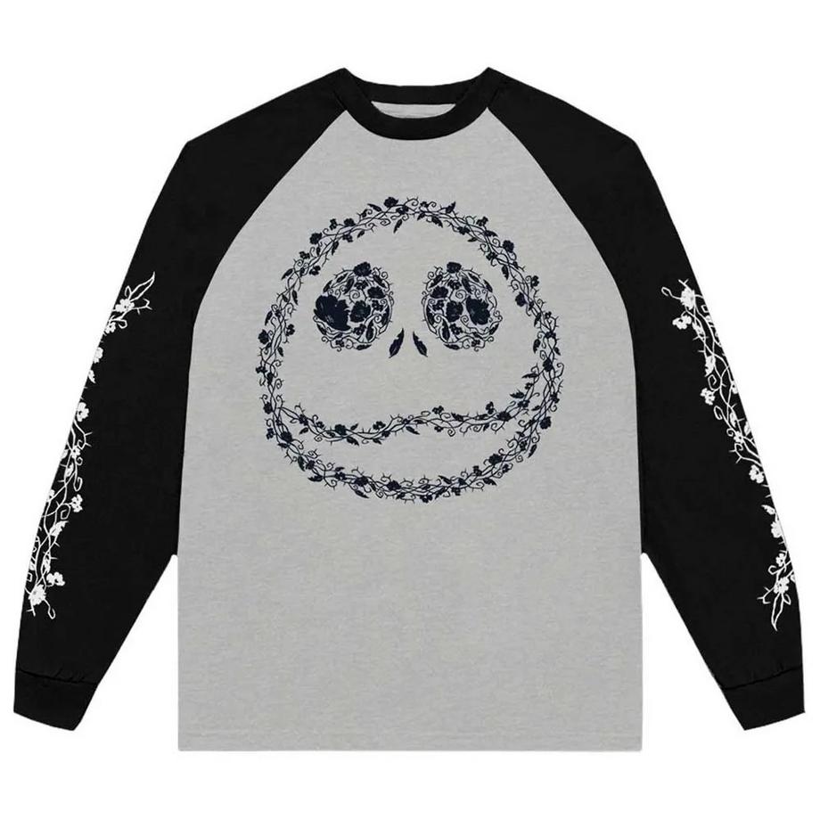The Nightmare Before Christmas T-Shirt Raglan Logo Floral Jack Skellington  
