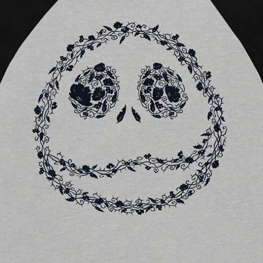 The Nightmare Before Christmas T-Shirt Raglan Logo Floral Jack Skellington  