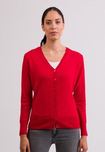 Image of Kaschmir Cardigan V-ausschnitt Damen Rot Bunt L