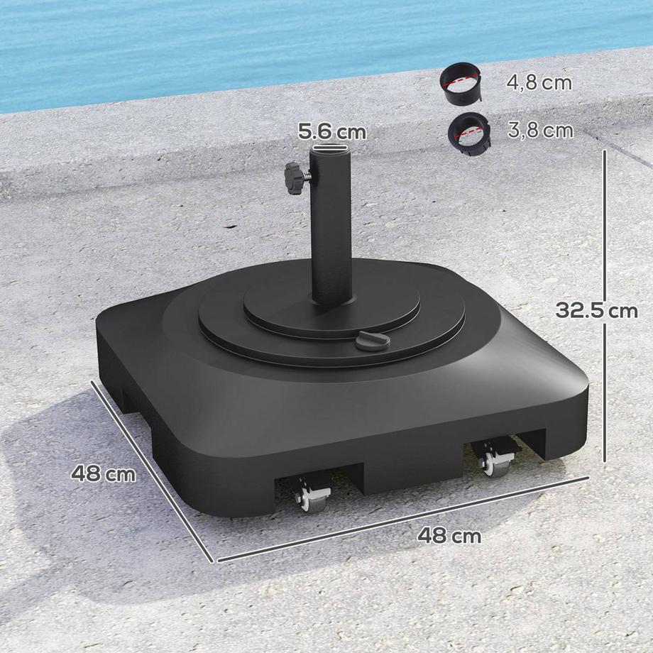Northio Sonnenschirmständer bis 25 kg befüllbar Schirmständer mit Rollen, Quadratisch Schirmhalter, Schirmgewicht, Ständer für Sonnenschirm Ø38/48 mm, für Balkon, Terasse, Garten, Schwarz  