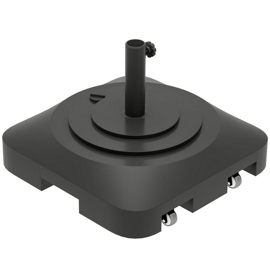 Sonnenschirmständer bis 25 kg befüllbar Schirmständer mit Rollen, Quadratisch Schirmhalter, Schirmgewicht, Ständer für Sonnenschirm Ø38/48 mm, für Balkon, Terasse, Garten, Schwarz