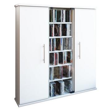 CD Regal Holz | CD Schrank mit 1 ESG-Sicherheitsglastür und 2 Holztüren für 450 CDs oder 195 DVDs oder 108-Videos | Maße: H. 92 x B. 86 x T. 18 cm |
