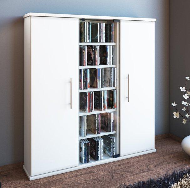 VCM CD Regal Holz | CD Schrank mit 1 ESG-Sicherheitsglastür und 2 Holztüren für 450 CDs oder 195 DVDs oder 108-Videos | Maße: H. 92 x B. 86 x T. 18 cm |  