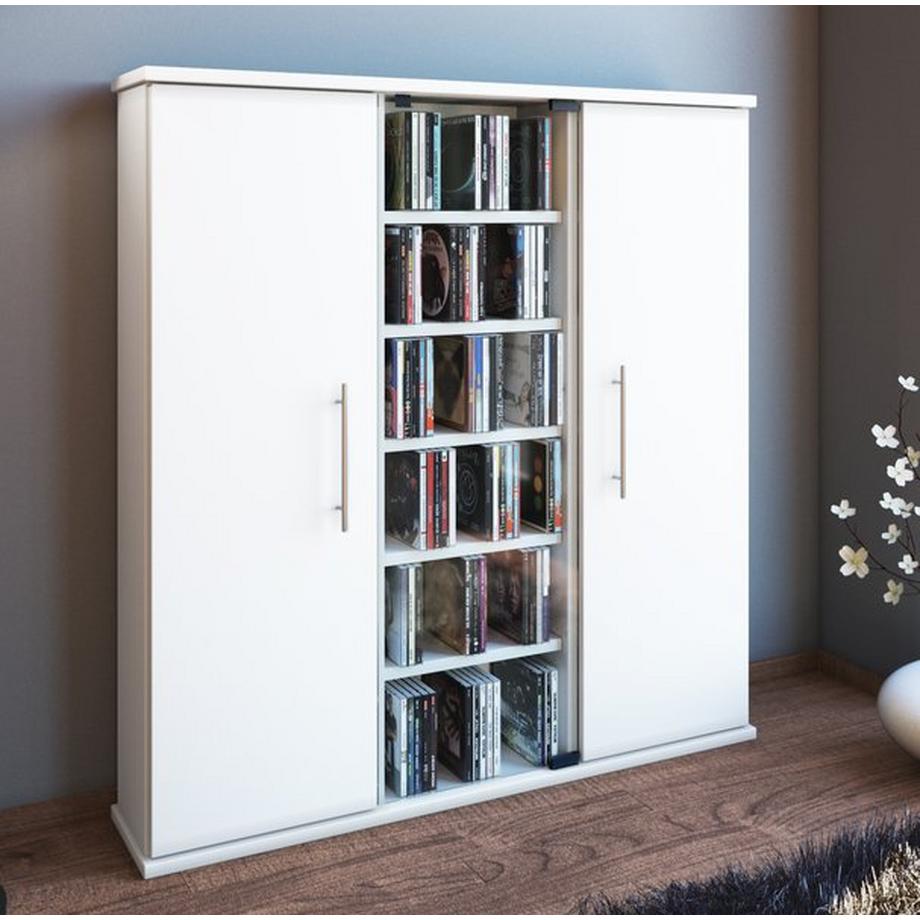 VCM Bois CD DVD Stand Étagère Armoire Rangement Étagère sur pied Santo Porte en verre  