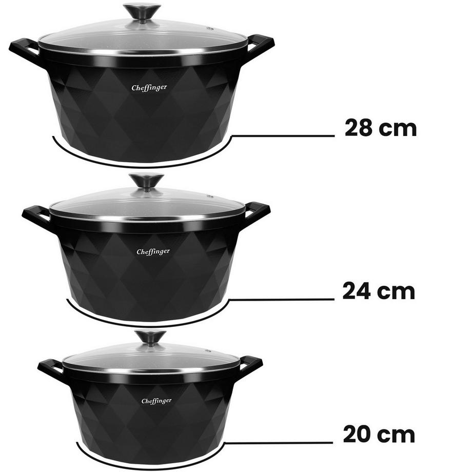 Cheffinger 3 pentole 20/24/28 cm modello diamante  