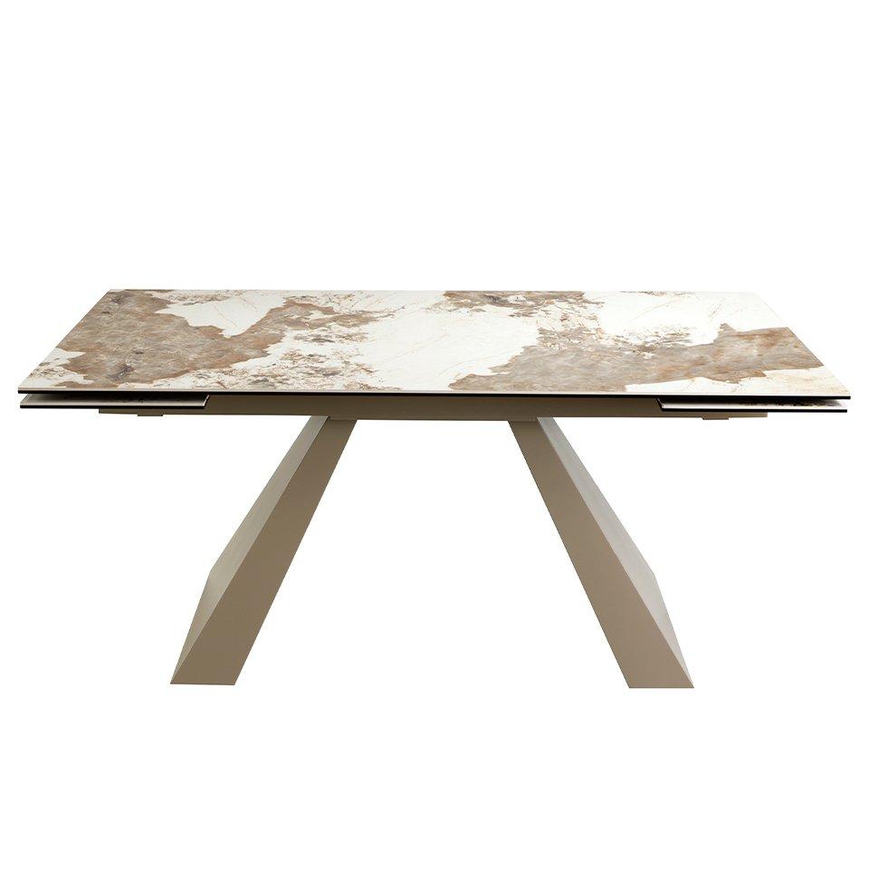 ANGEL CERDA Rechteckiger ausziehbarer Esstisch aus Porzellanmarmor und taupefarbenem Stahl  