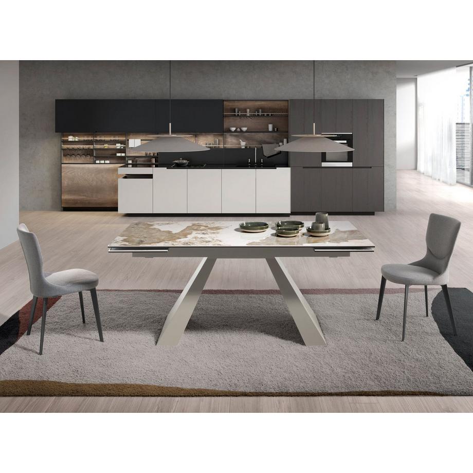 ANGEL CERDA Rechteckiger ausziehbarer Esstisch aus Porzellanmarmor und taupefarbenem Stahl  
