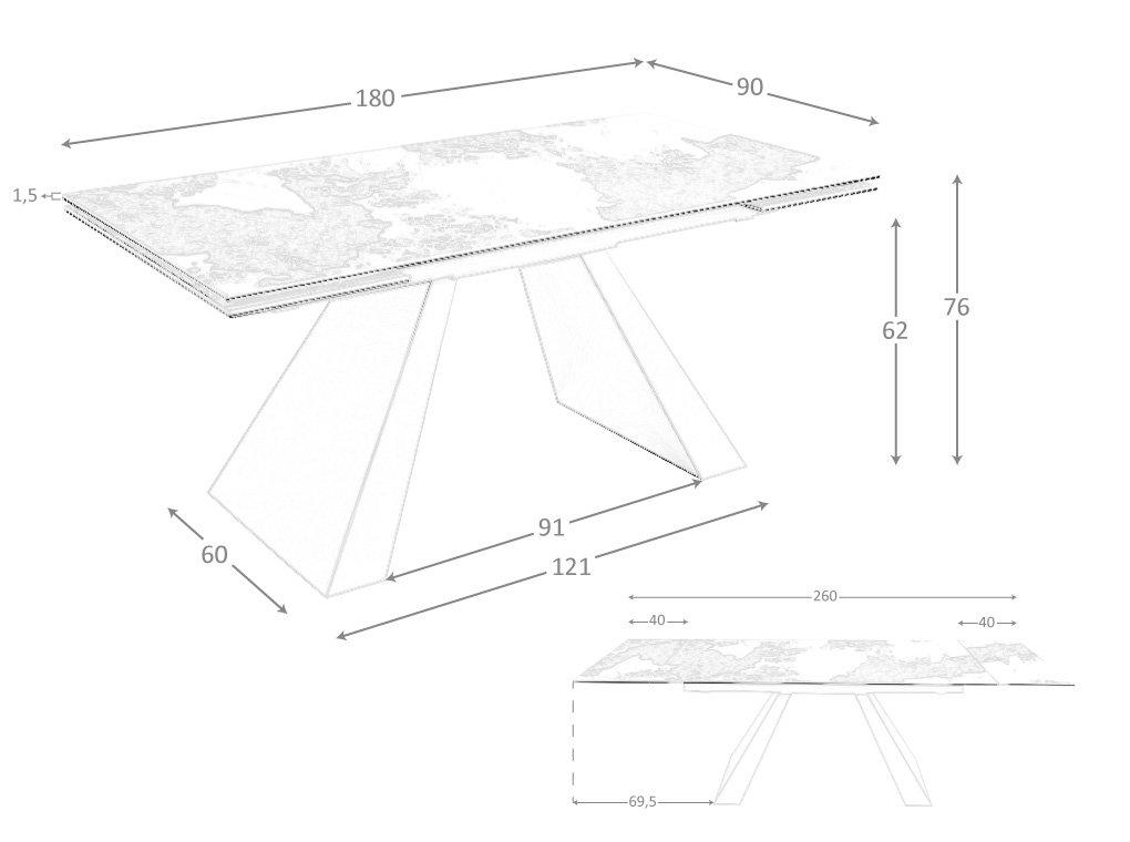 ANGEL CERDA Rechteckiger ausziehbarer Esstisch aus Porzellanmarmor und taupefarbenem Stahl  