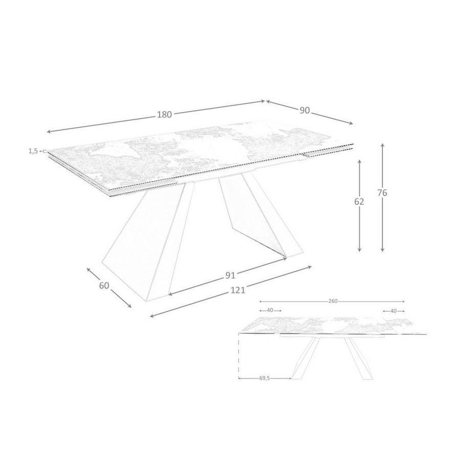 ANGEL CERDA Rechteckiger ausziehbarer Esstisch aus Porzellanmarmor und taupefarbenem Stahl  