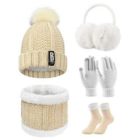Only-bags.store Gestricktes 5-in-1 Mütze Schal Handschuh Set  