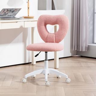 Northio Chaise de bureau, chaise de bureau, chaise de bureau pivotante avec dossier en forme de cœur, sans accoudoirs, chaise de coiffeuse en polaire Teddy réglable en hauteur pour bureau, rose  