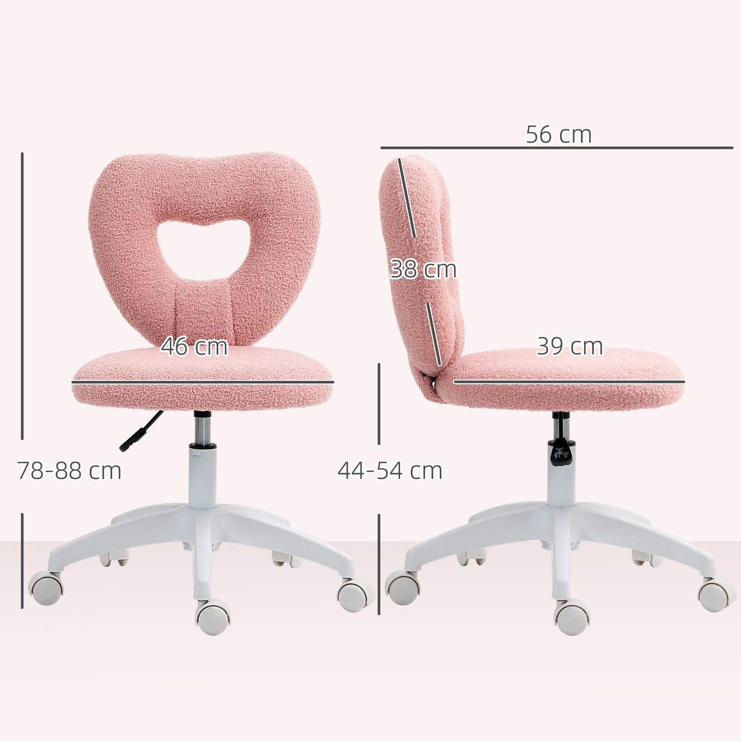 Northio Chaise de bureau, chaise de bureau, chaise de bureau pivotante avec dossier en forme de cœur, sans accoudoirs, chaise de coiffeuse en polaire Teddy réglable en hauteur pour bureau, rose  