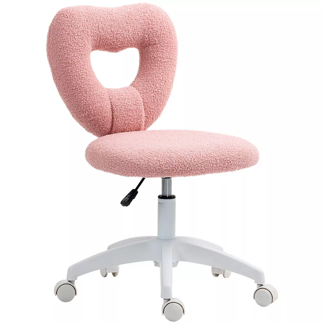 Northio – Schreibtischstuhl Bürostuhl Drehbar Homeoffice Stuhl mit Herzförmige Rückenlehne, ohne Armlehne Höhenverstellbarer Teddy-Fleece Schminktisch für Arbeitszimmer, Rosa Aosom, 56cm
