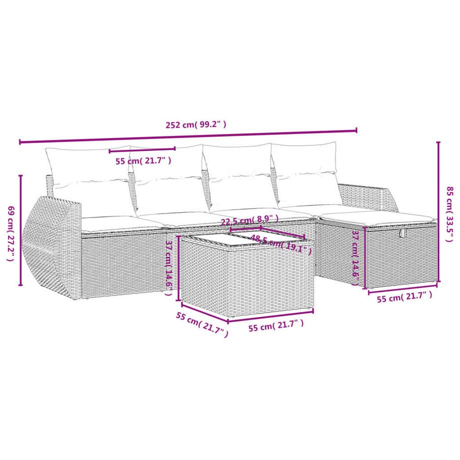 VidaXL Ensemble de canapés de jardin rotin synthétique  