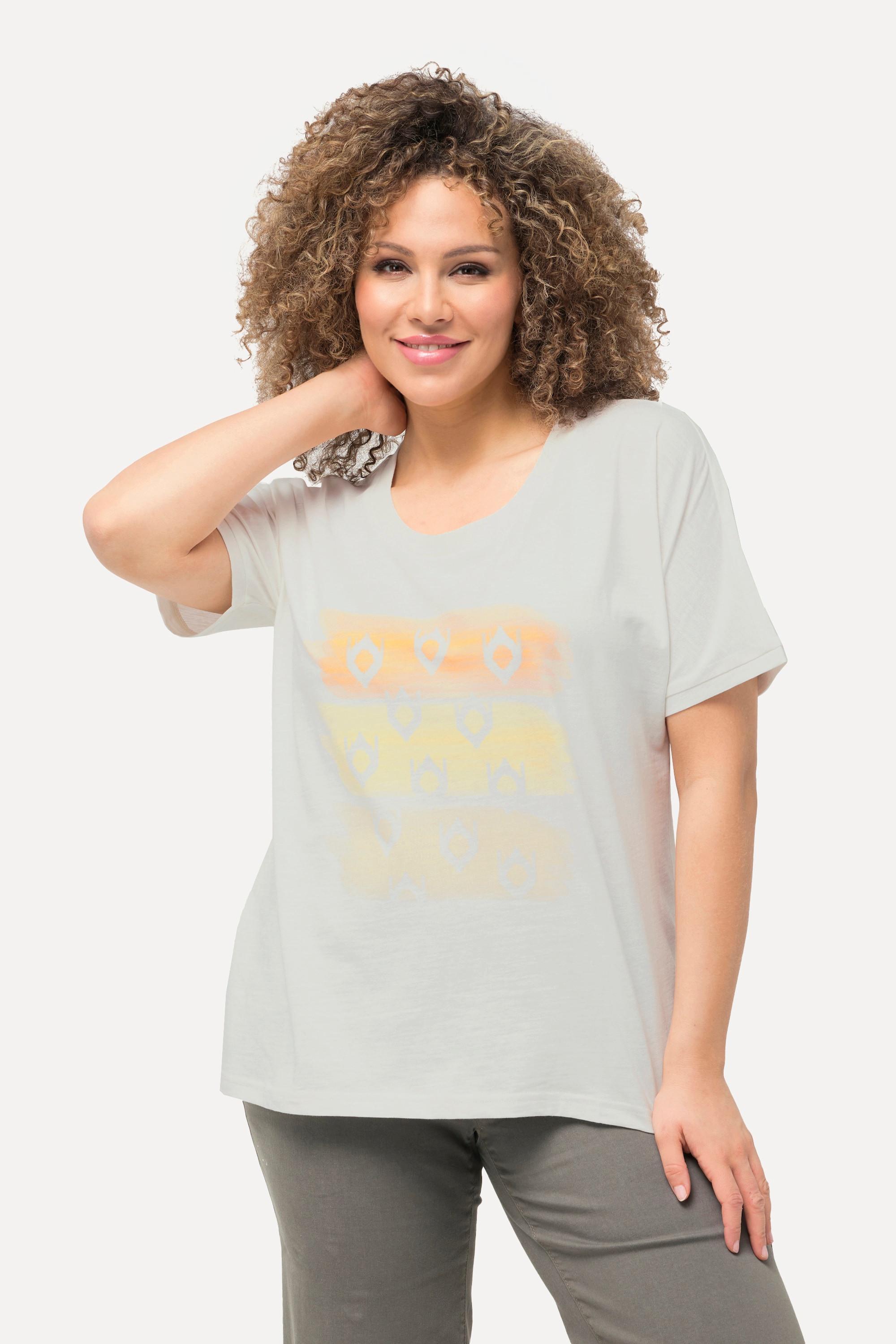 Ulla Popken  T-shirt dal taglio oversize con righe, scollo a girocollo e mezze maniche 