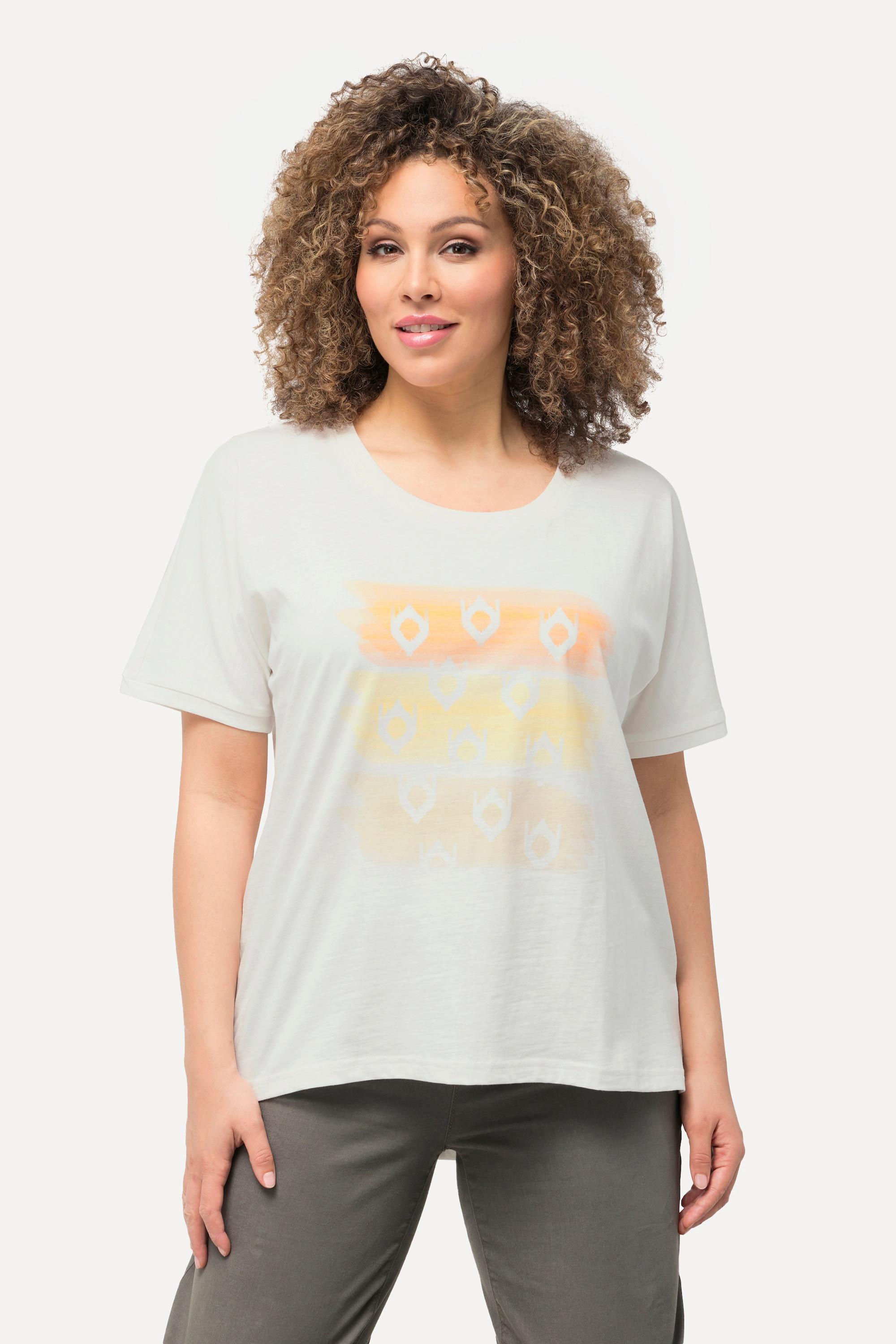 Ulla Popken  T-shirt dal taglio oversize con righe, scollo a girocollo e mezze maniche 