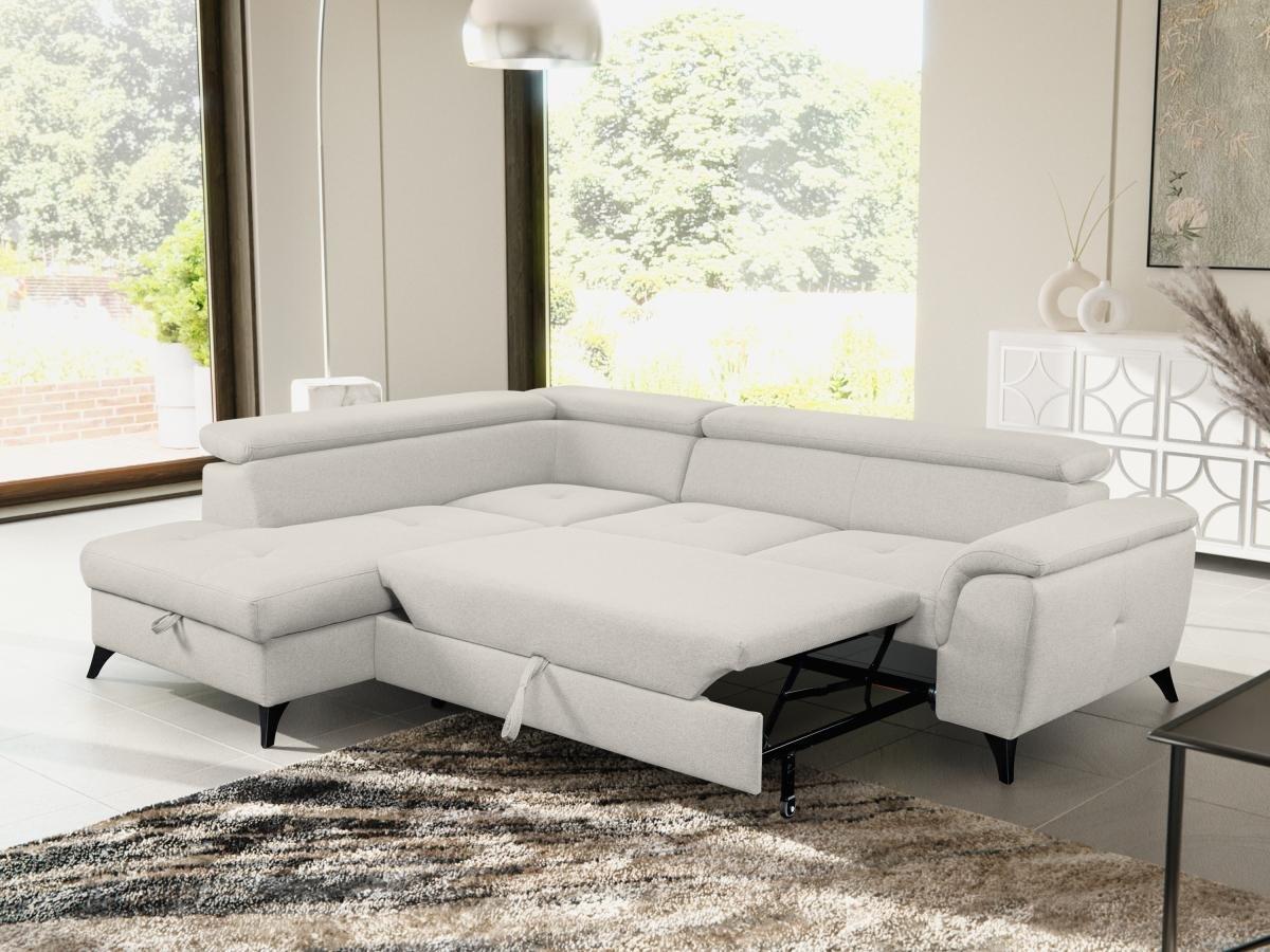 Vente-unique Canapé d'angle convertible gauche en tissu beige BORTIGALI  