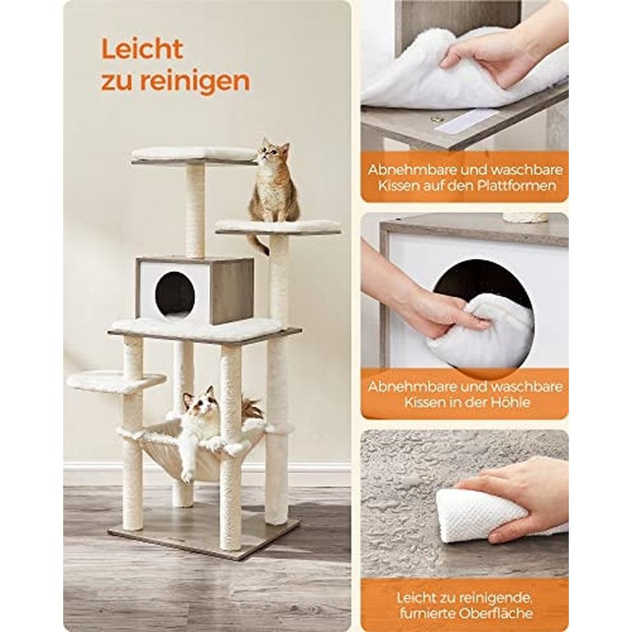 Pricenet  Moderner Kratzbaum in Greige mit Plüschkissen und Hängematte 