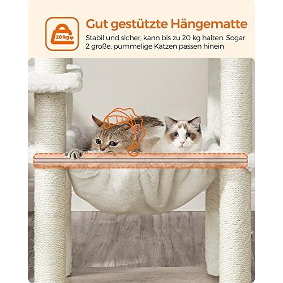 Pricenet  Moderner Kratzbaum in Greige mit Plüschkissen und Hängematte 