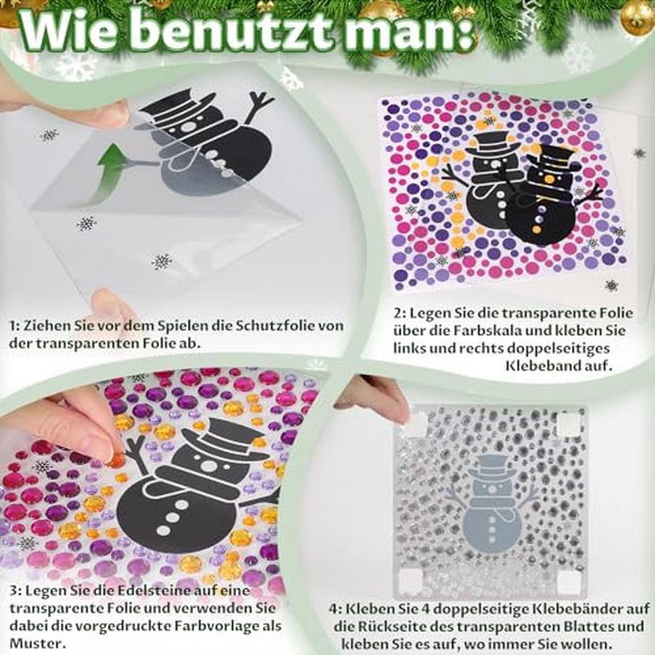 Activity-board  Edelstein-Kunst-Kit für Kinder, 4 Weihnachts-Thema Fenster Kunst, Sonne Edelstein-Kits für Kind 