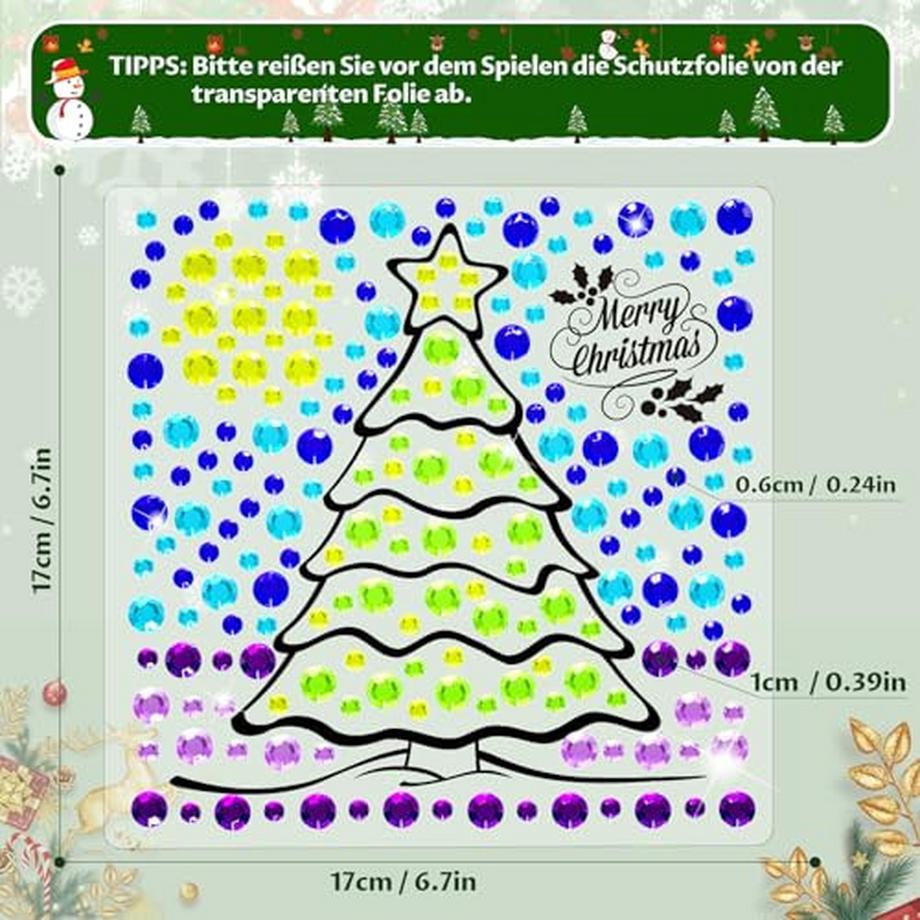 Activity-board  Edelstein-Kunst-Kit für Kinder, 4 Weihnachts-Thema Fenster Kunst, Sonne Edelstein-Kits für Kind 