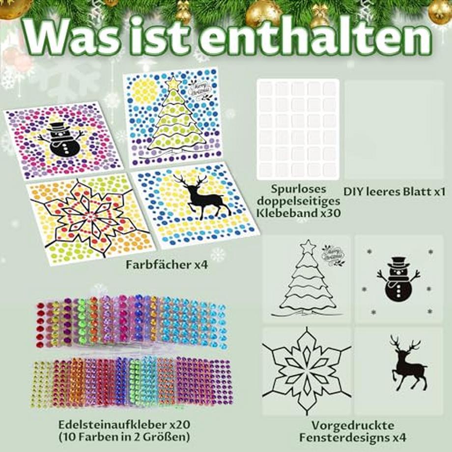 Activity-board  Edelstein-Kunst-Kit für Kinder, 4 Weihnachts-Thema Fenster Kunst, Sonne Edelstein-Kits für Kind 