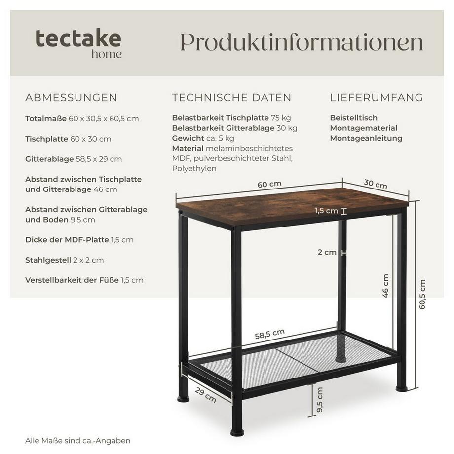 Tectake Table d'appoint FILTON style industriel  