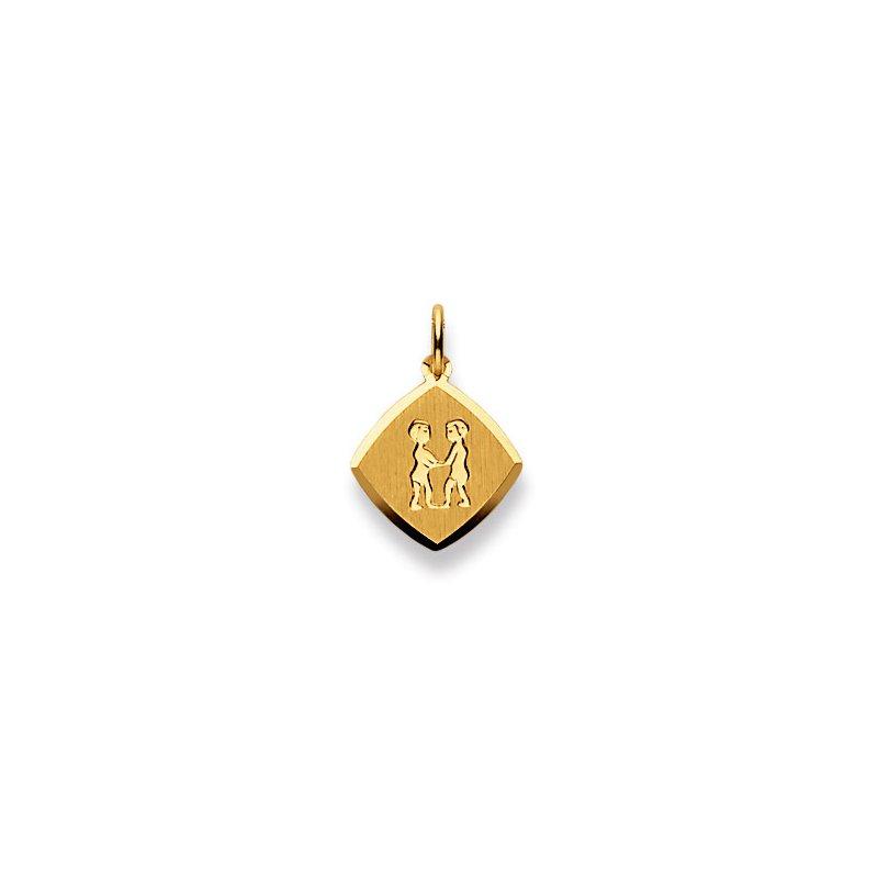 MUAU Schmuck  Pendentif signe du zodiaque jumeaux or jaune 750, 19x13mm 