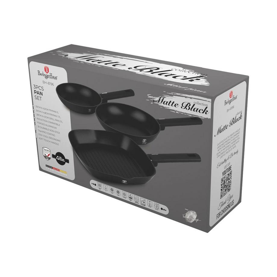 3-teiliges Bratpfannen Set 20/24/28cm Matte Black Collection