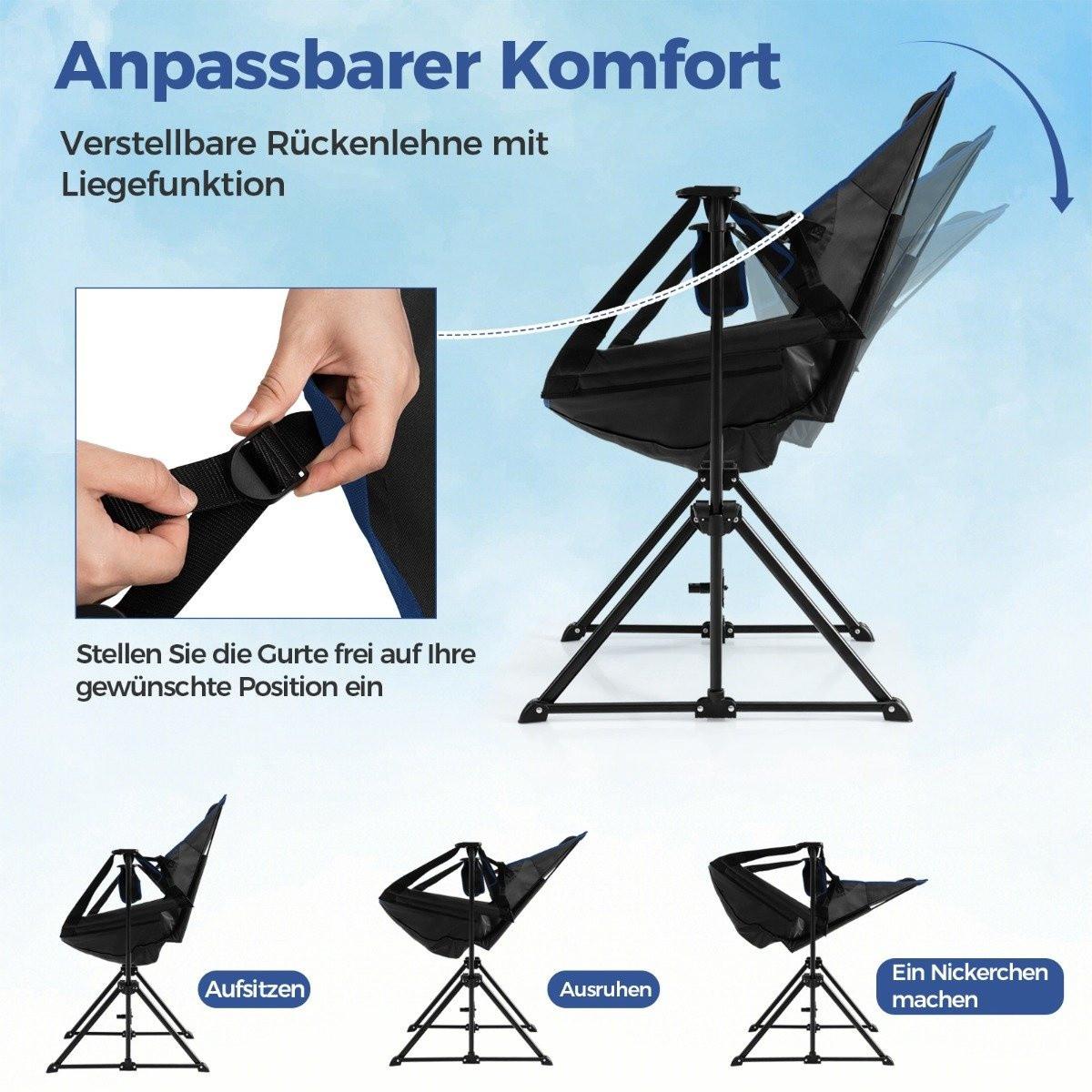 Northix  Campingstuhl mit Fußstütze & Verstellbarer Rückenlehne & Kopfstütze & Getränkehalter Angelstuhl Schwarz 