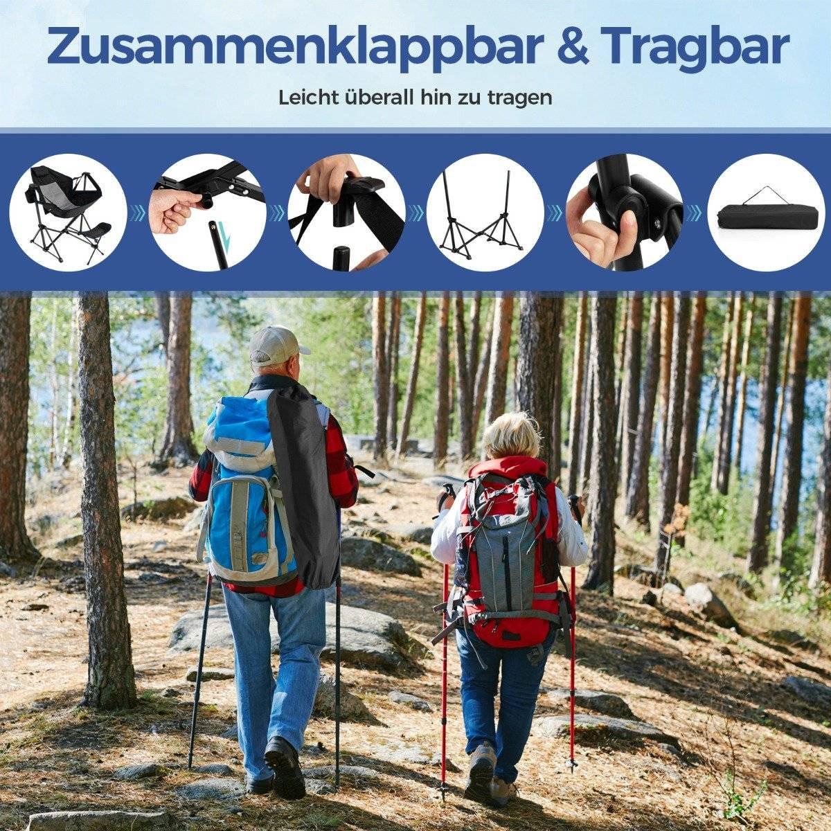 Northix  Campingstuhl mit Fußstütze & Verstellbarer Rückenlehne & Kopfstütze & Getränkehalter Angelstuhl Schwarz 