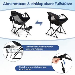 Northix  Campingstuhl mit Fußstütze & Verstellbarer Rückenlehne & Kopfstütze & Getränkehalter Angelstuhl Schwarz 