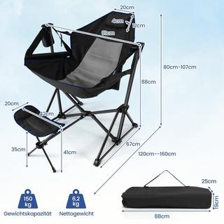 Northix  Campingstuhl mit Fußstütze & Verstellbarer Rückenlehne & Kopfstütze & Getränkehalter Angelstuhl Schwarz 