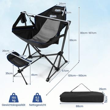 Campingstuhl mit Fußstütze & Verstellbarer Rückenlehne & Kopfstütze & Getränkehalter Angelstuhl Schwarz
