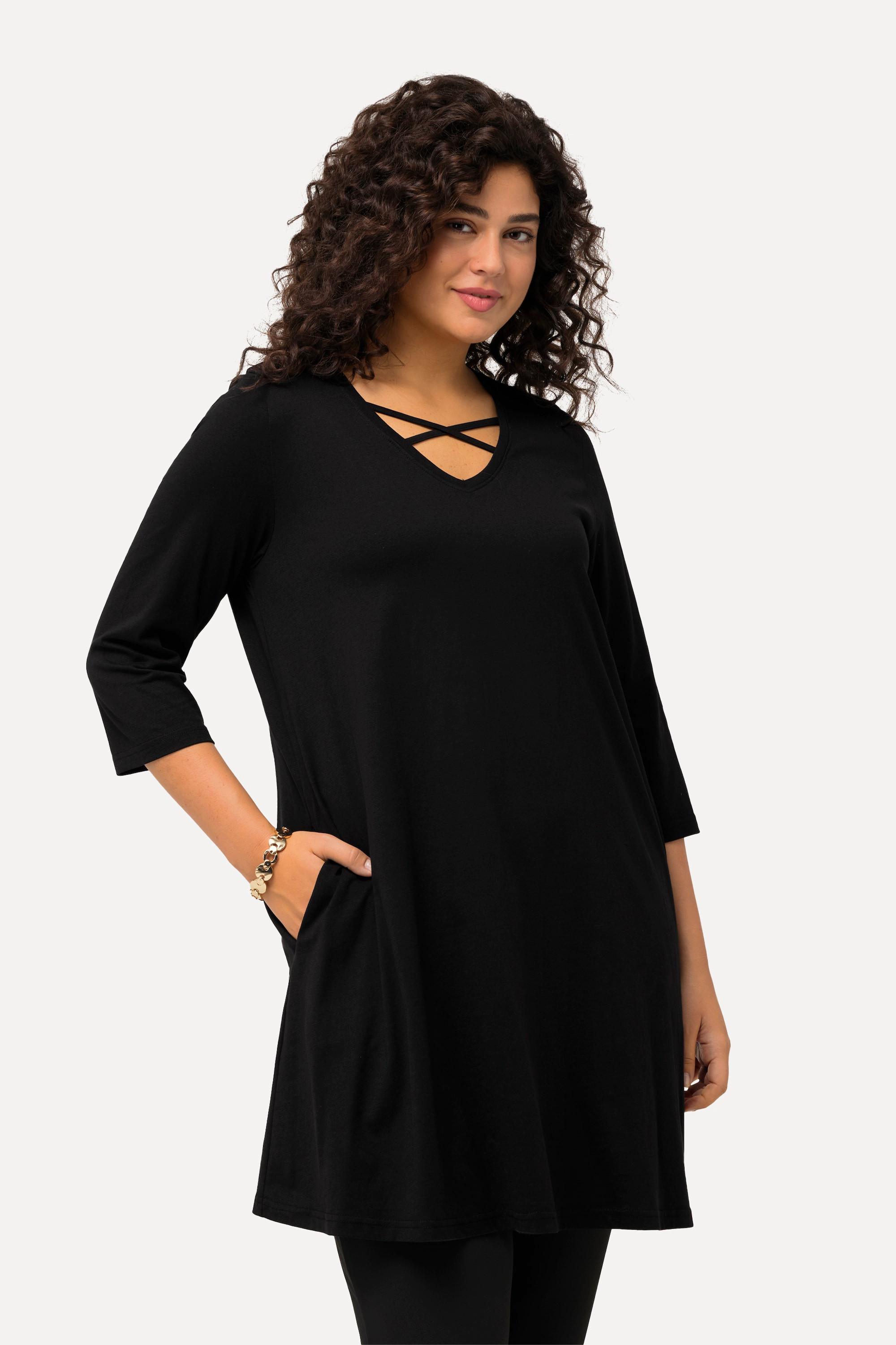 Ulla Popken  Longshirt, Zierbänder, A-Linie, V-Ausschnitt, 3/4-Arm 