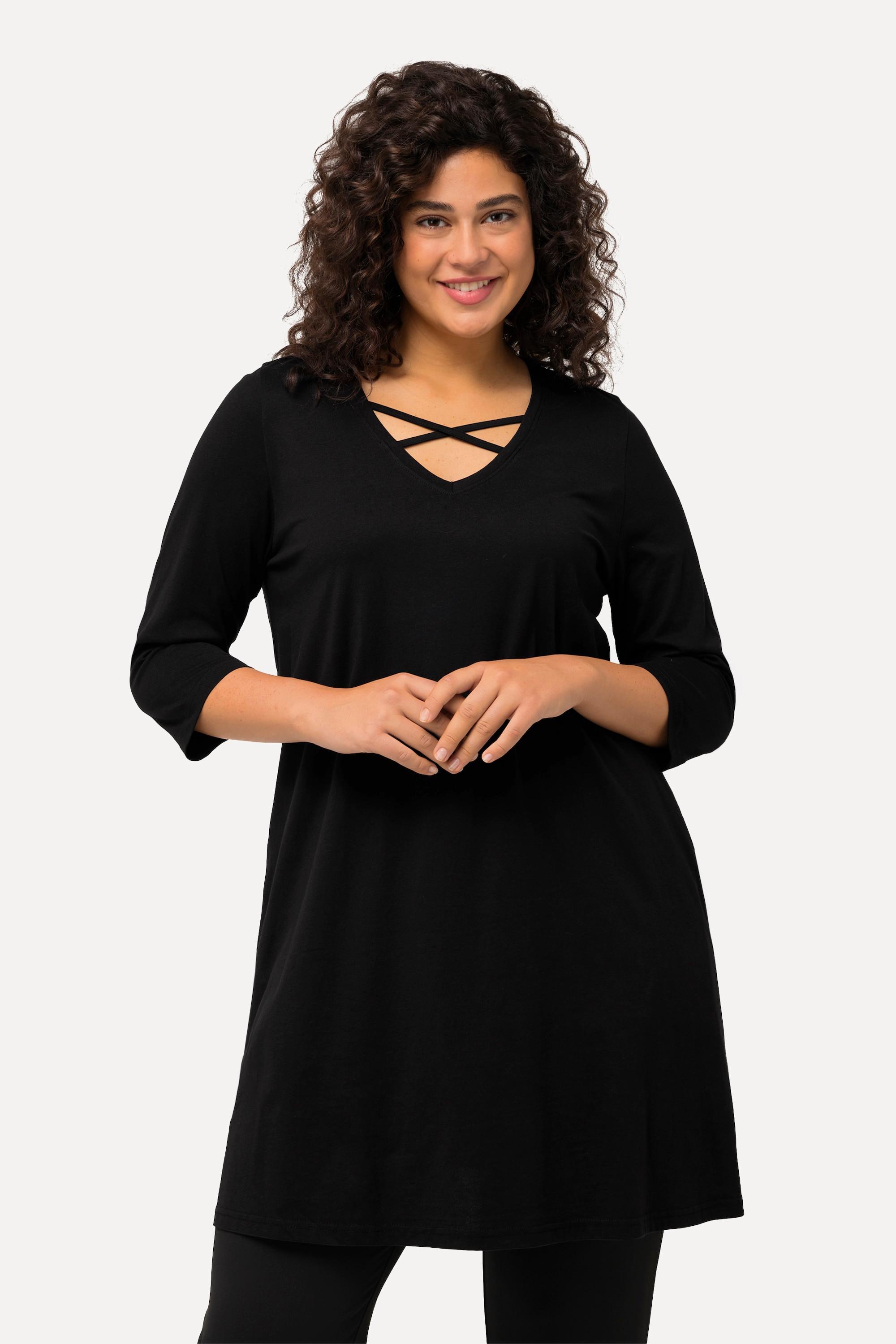 Ulla Popken  Longshirt, Zierbänder, A-Linie, V-Ausschnitt, 3/4-Arm 