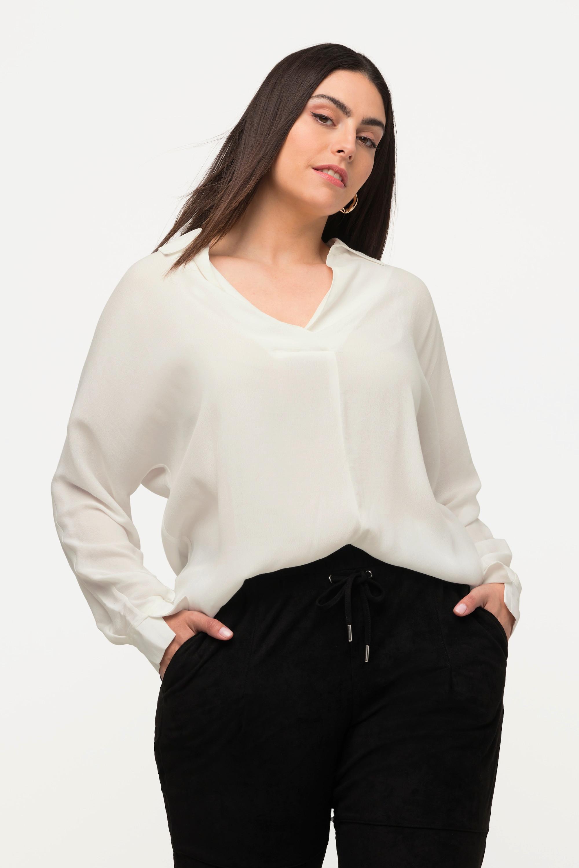 Ulla Popken  Bluse, Saumschlitz, Oversized, Hemdkragen, Langarm 