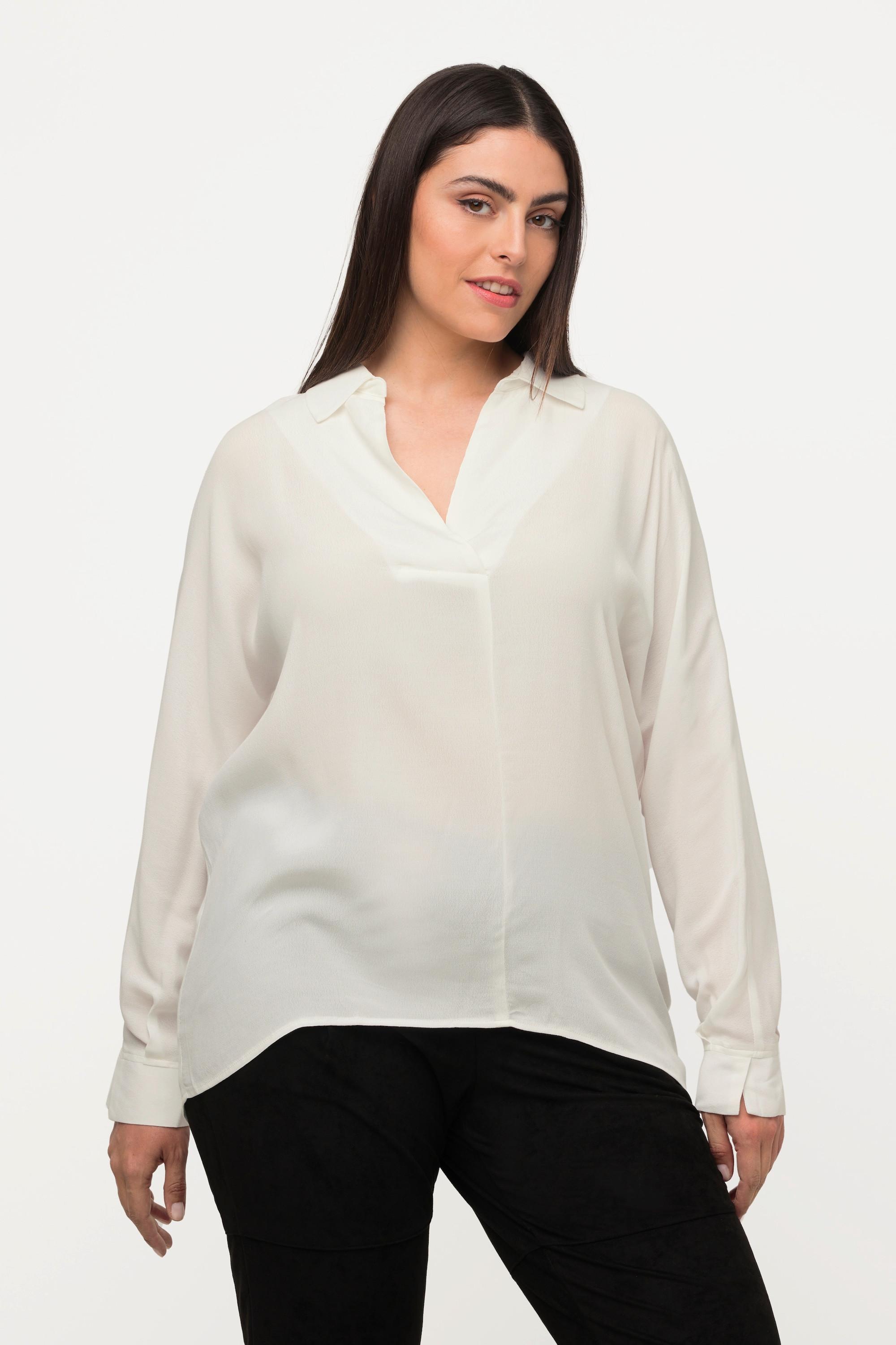 Ulla Popken  Bluse, Saumschlitz, Oversized, Hemdkragen, Langarm 